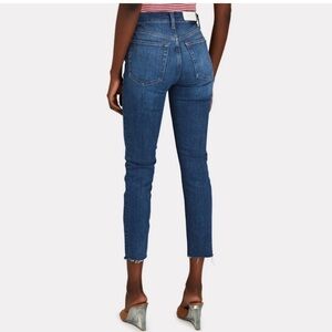 RE/DONE 90s High Rise Ankle Crop Royal Fade Distressed Hem Button Fly Jean 25